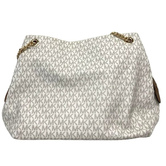 Michael Kors White Monogram Canvas Chain Tote Bag With Gold Accents - Picture 3 of 13